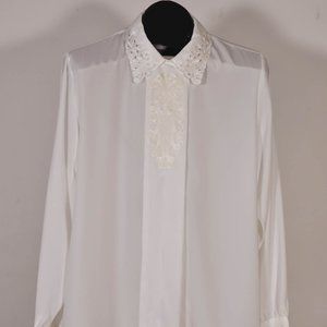 Vintage Cream Cottagecore Floral Shirt Size 8